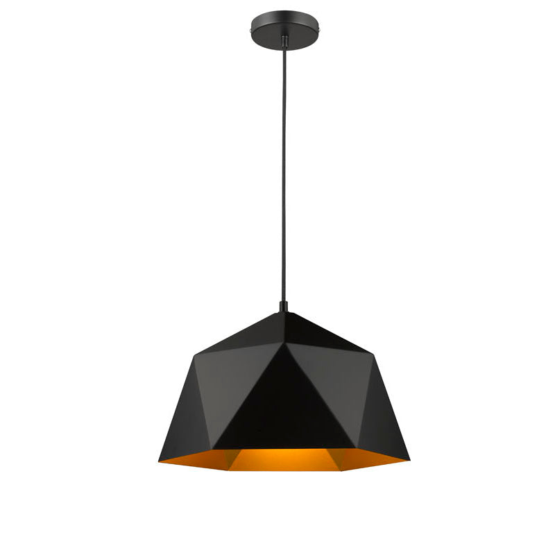 Metal Shade Single Pendant Light with Interior in Black by Bethel