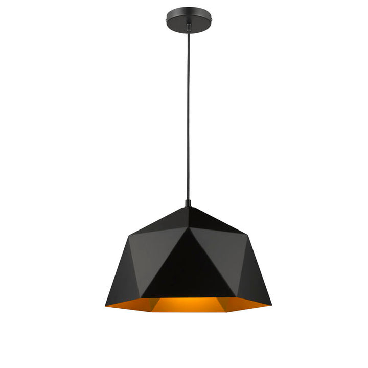 Metal Shade Single Pendant Light with Interior in Black by Bethel