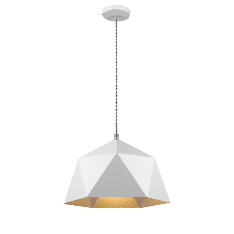 Metal Shade Single Pendant Light with Interior in White by Bethel