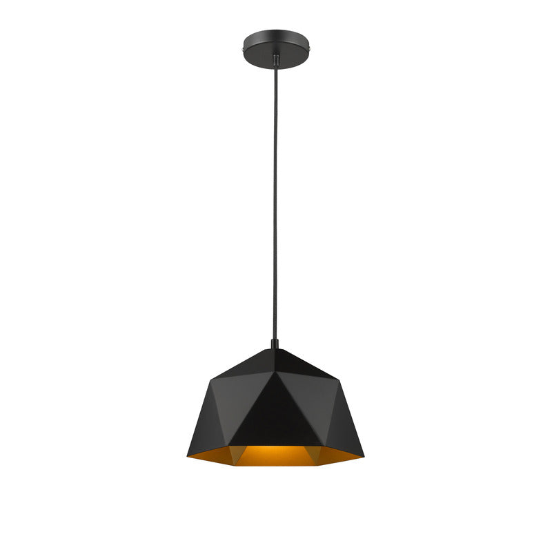 Metal Shade Single Pendant Light with Interior in Black by Bethel