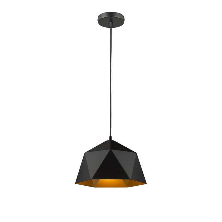 Metal Shade Single Pendant Light with Interior in Black by Bethel