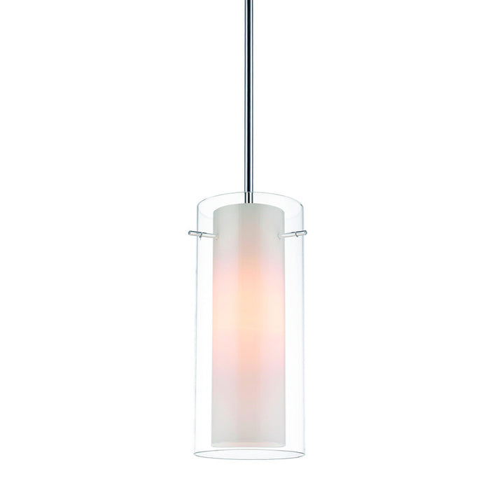 Clear and White Cylinder Glass Pendant Light with Chrome Hardware by Bethel