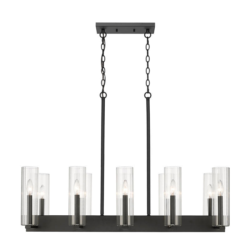 Frame Chandelier with Clear Ribbed Glass Shades in Matte Black by Bethel