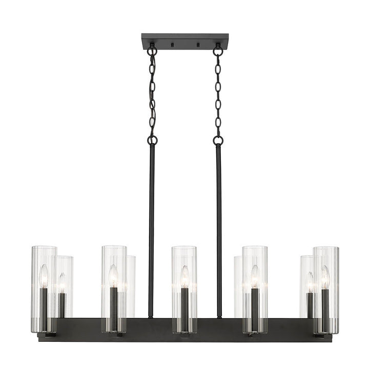 Frame Chandelier with Clear Ribbed Glass Shades in Matte Black by Bethel