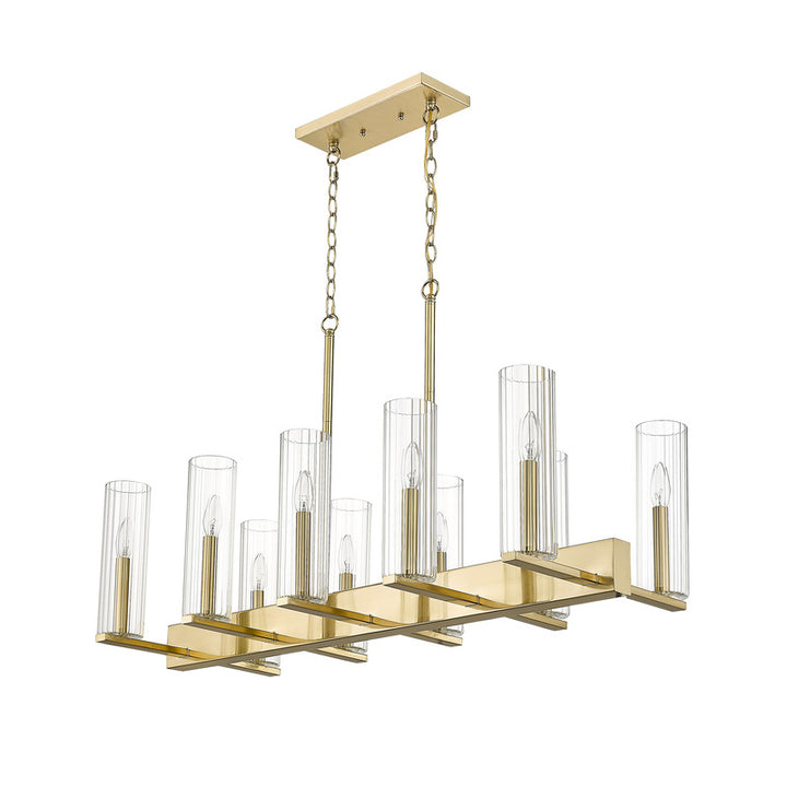 Frame Chandelier with Clear Ribbed Glass Shades in Gold by Bethel