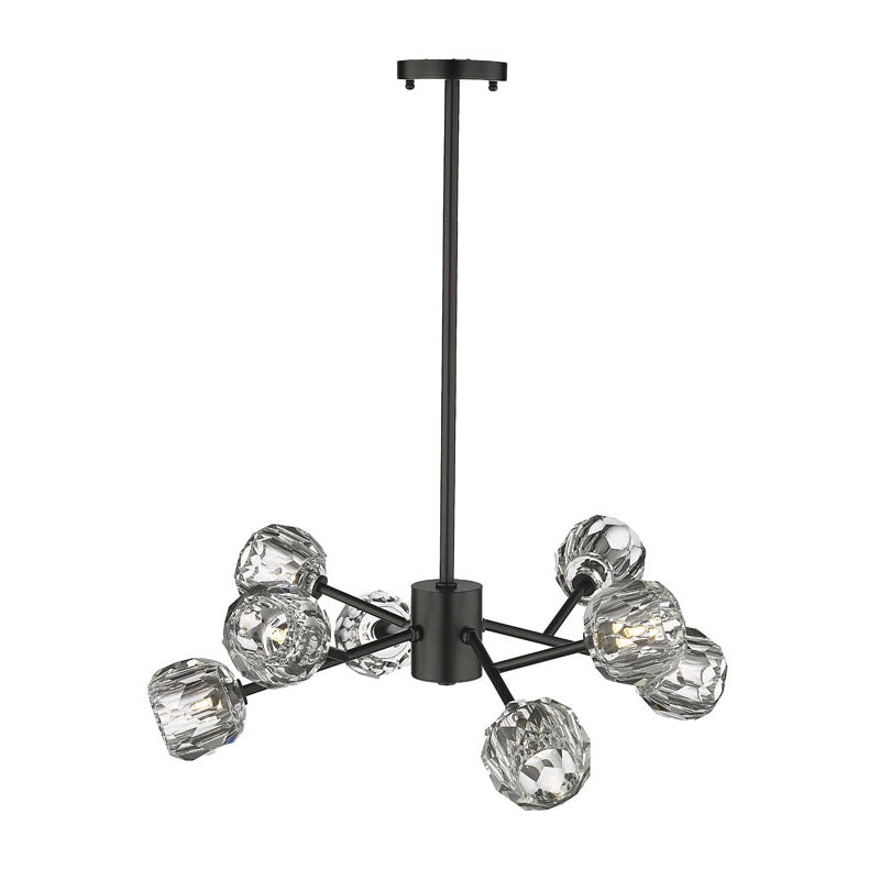 Frame Branch Chandelier with Clear Crystal Shades in Black by Bethel