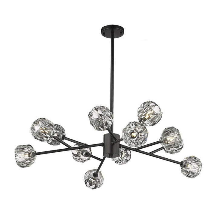 Frame Branch Chandelier with Clear Crystal Shades in Black by Bethel