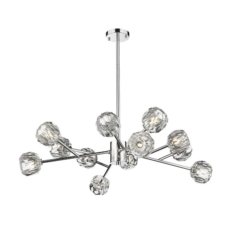 Frame Branch Chandelier with Clear Crystal Shades in Chrome by Bethel