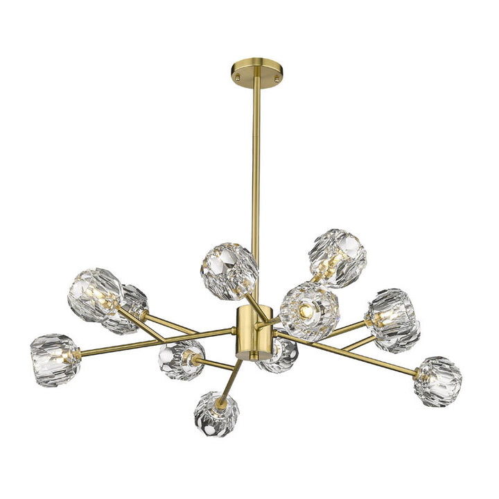 Frame Branch Chandelier with Clear Crystal Shades in Gold by Bethel