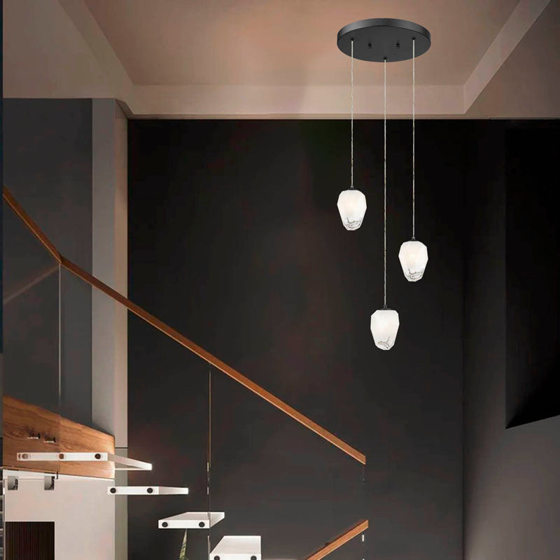 Round Frame Chandelier with Glass Hanging Pendants in Black by Bethel
