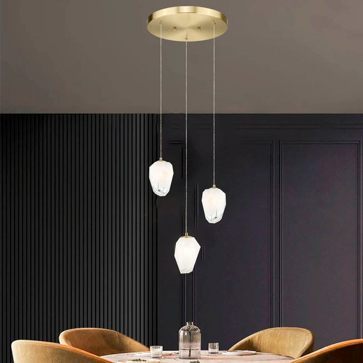 Round Frame Chandelier with Glass Hanging Pendants in Gold by Bethel