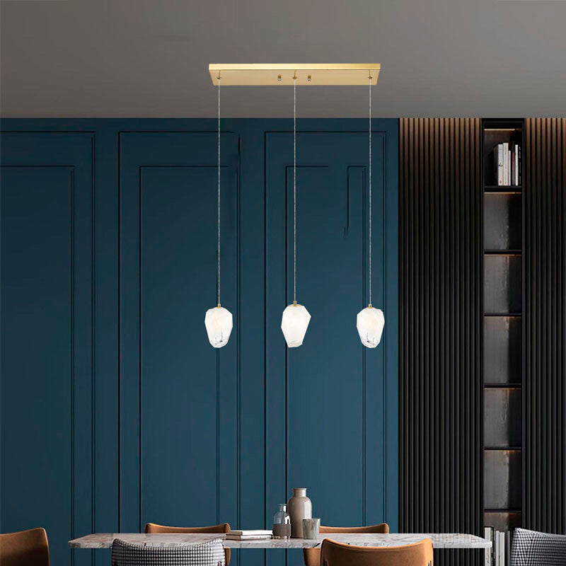 Frame Island Light with Glass Hanging Pendants in Gold by Bethel
