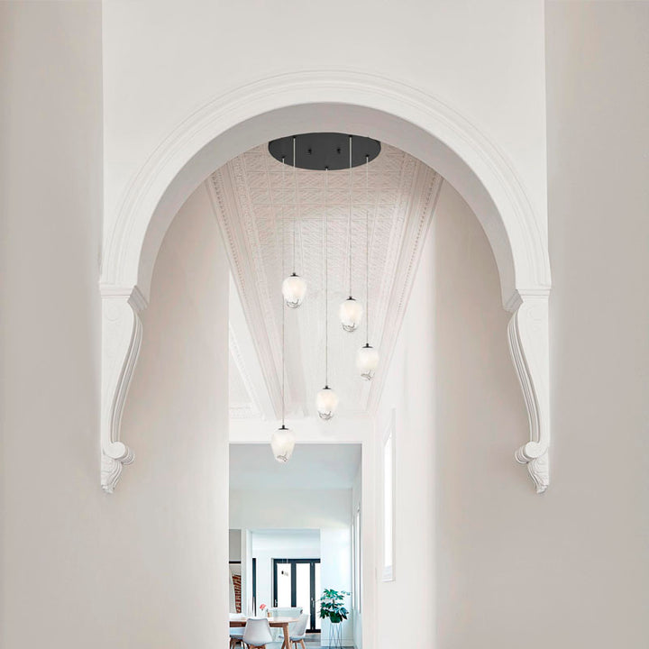 Round Frame Chandelier with Hanging Glass Pendants in Black by Bethel