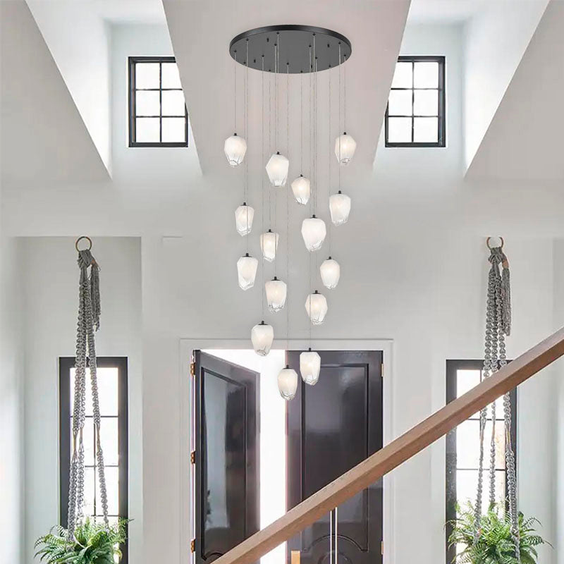 Round Flushed Chandelier with Hanging Glass Pendants (YS99) in Black by Bethel