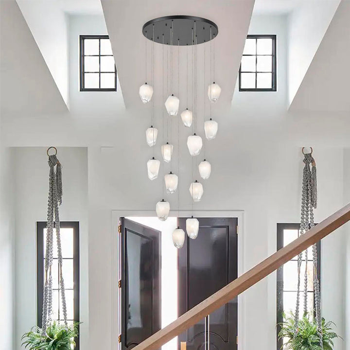 Round Flushed Chandelier with Hanging Glass Pendants (YS99) in Black by Bethel
