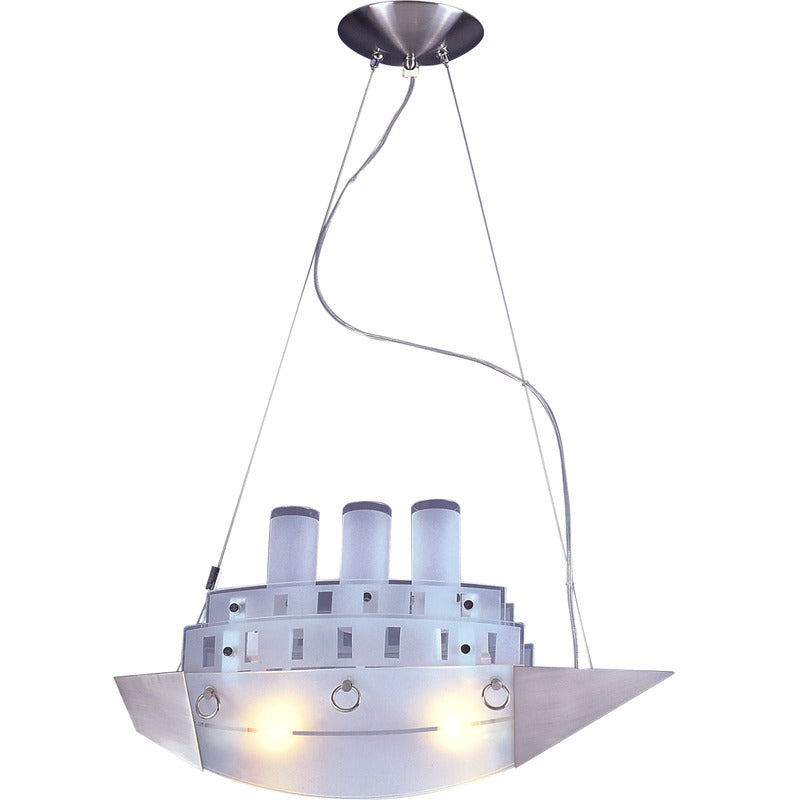 Frosted White Glass with Silver Trim Ship Light Fixture by Bethel