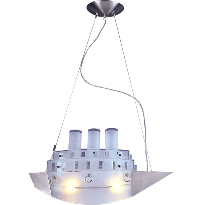 Frosted White Glass with Silver Trim Ship Light Fixture by Bethel