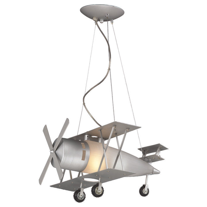 Brown Airplane Light Fixture with Frosted Glass in Silver by Bethel