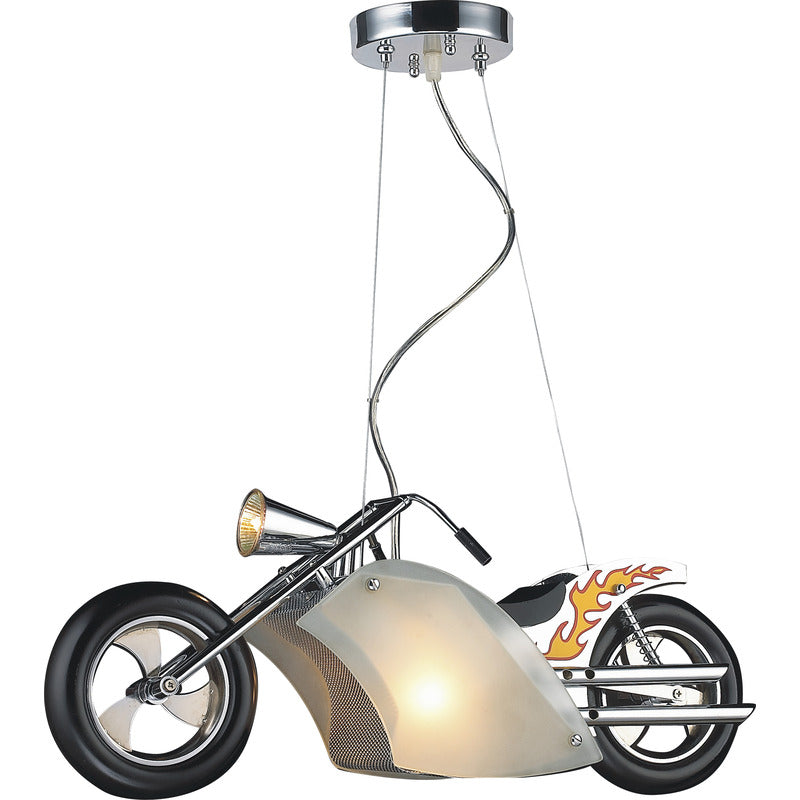 Motorcycle Light Fixture with Frosted Glass Shade & Chrome Hardware by Bethel