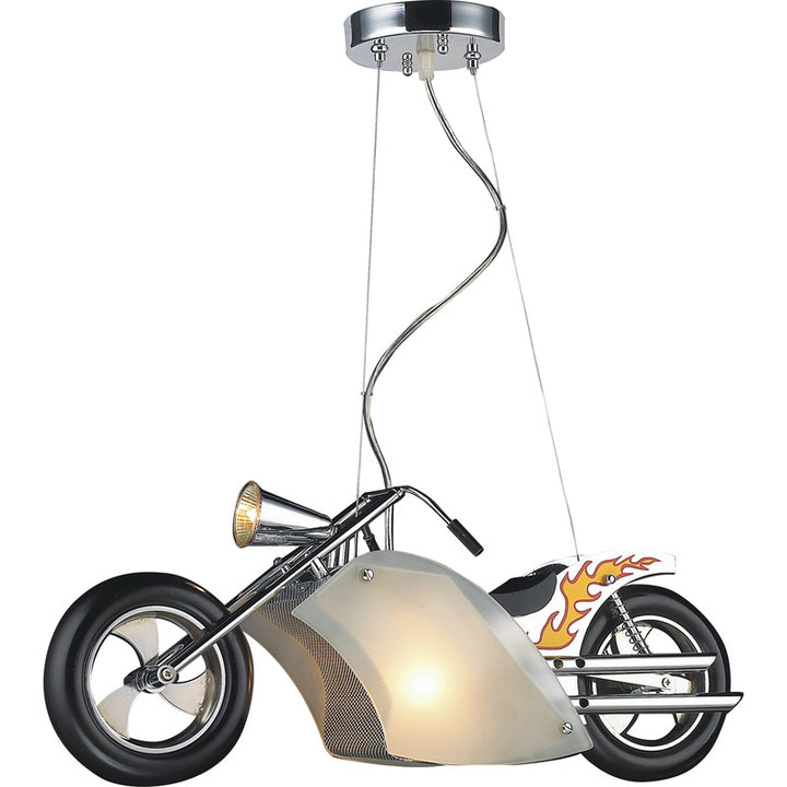 Motorcycle Light Fixture with Frosted Glass Shade &amp; Chrome Hardware