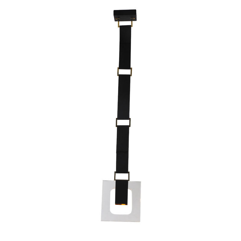 Leather Strap Pendant Light with Clear Crystal Block & Hardware by Bethel - view 2