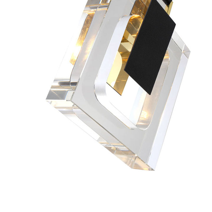 Leather Strap Pendant Light with Clear Crystal Block &amp; Hardware
