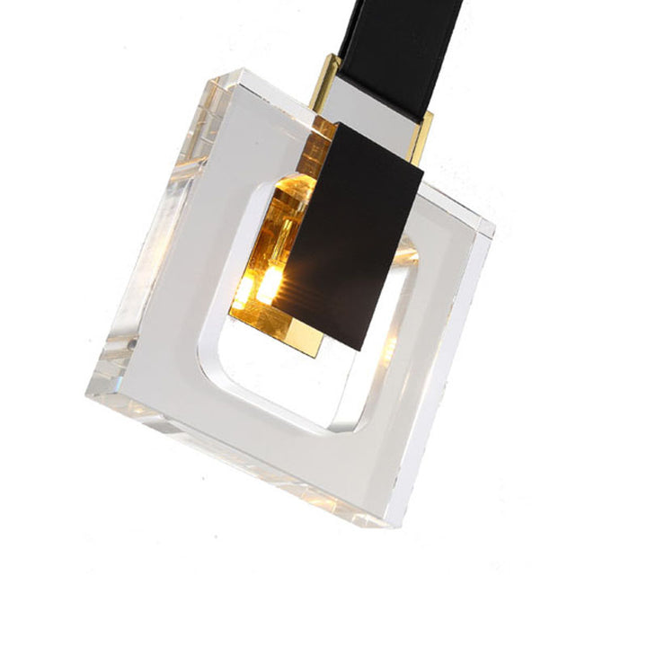 Leather Strap Pendant Light with Clear Crystal Block &amp; Hardware
