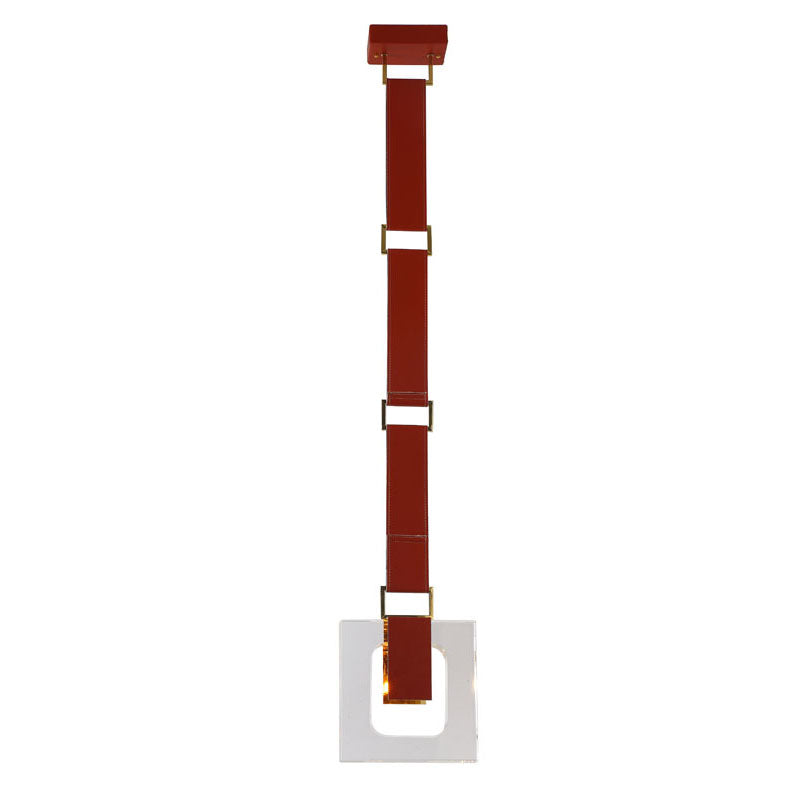 Leather Strap Pendant Light with Clear Crystal Block &amp; Hardware