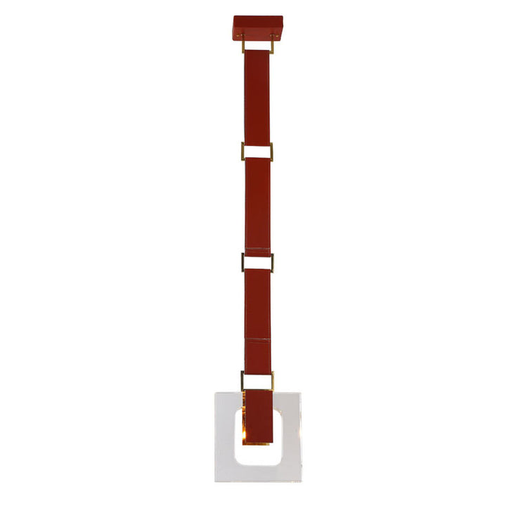 Leather Strap Pendant Light with Clear Crystal Block &amp; Hardware