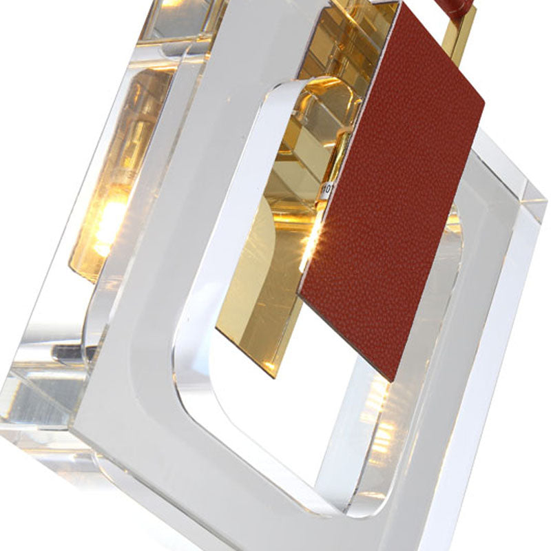 Leather Strap Pendant Light with Clear Crystal Block &amp; Hardware