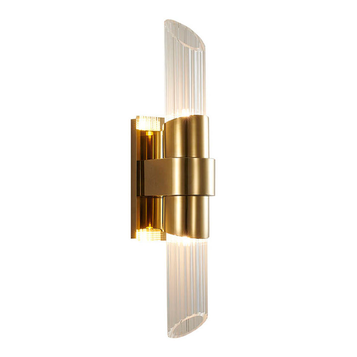 Gold Stainless Steel Frame Wall Sconce with Clear Ribbed Glass Shades by Bethel
