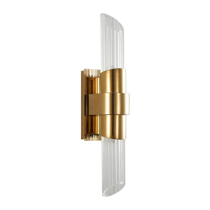 Gold Stainless Steel Frame Wall Sconce with Clear Ribbed Glass Shades by Bethel - view 2
