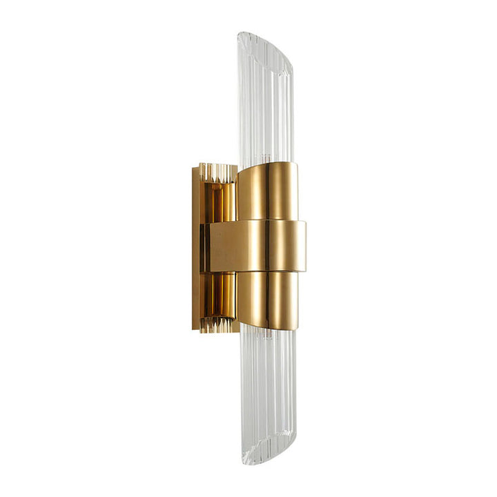 Gold Stainless Steel Frame Wall Sconce with Clear Ribbed Glass Shades by Bethel - view 2