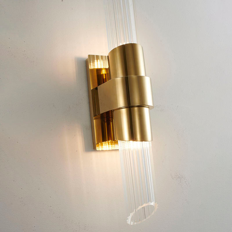 Gold Stainless Steel Frame Wall Sconce with Clear Ribbed Glass Shades by Bethel - view 7