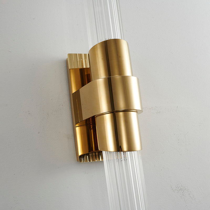 Gold Stainless Steel Frame Wall Sconce with Clear Ribbed Glass Shades by Bethel - view 8
