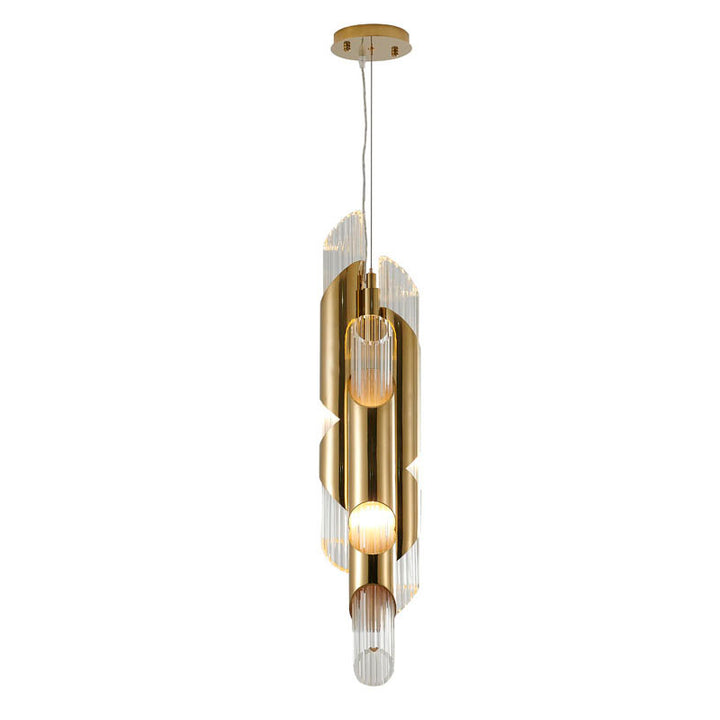 Stainless Steel Pendant Light with Clear Glass Shade in Gold by Bethel