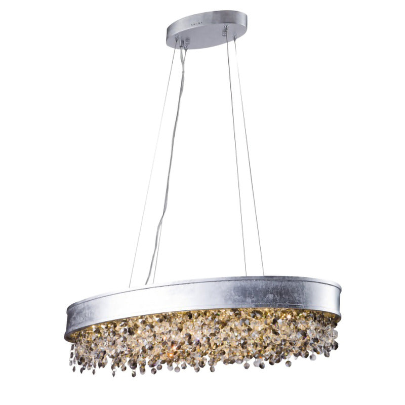 Leaf Round Frame with and Clear Hanging Crystals Chandelier in Chrome by Bethel