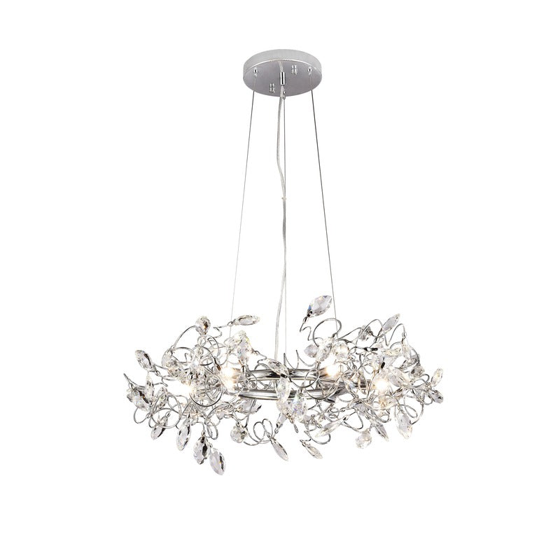 Round Chrome Frame Branch Chandelier with Clear Crystals by Bethel