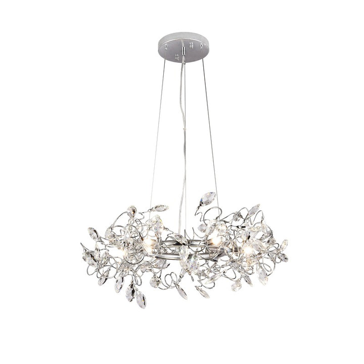 Round Chrome Frame Branch Chandelier with Clear Crystals by Bethel