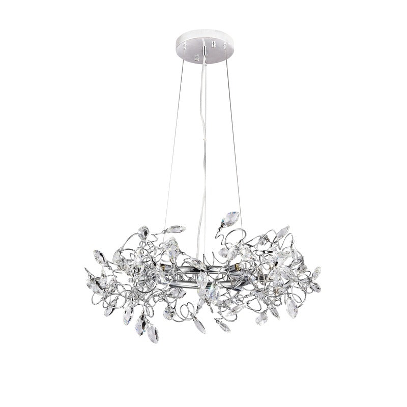 Round Chrome Frame Branch Chandelier with Clear Crystals by Bethel - view 2