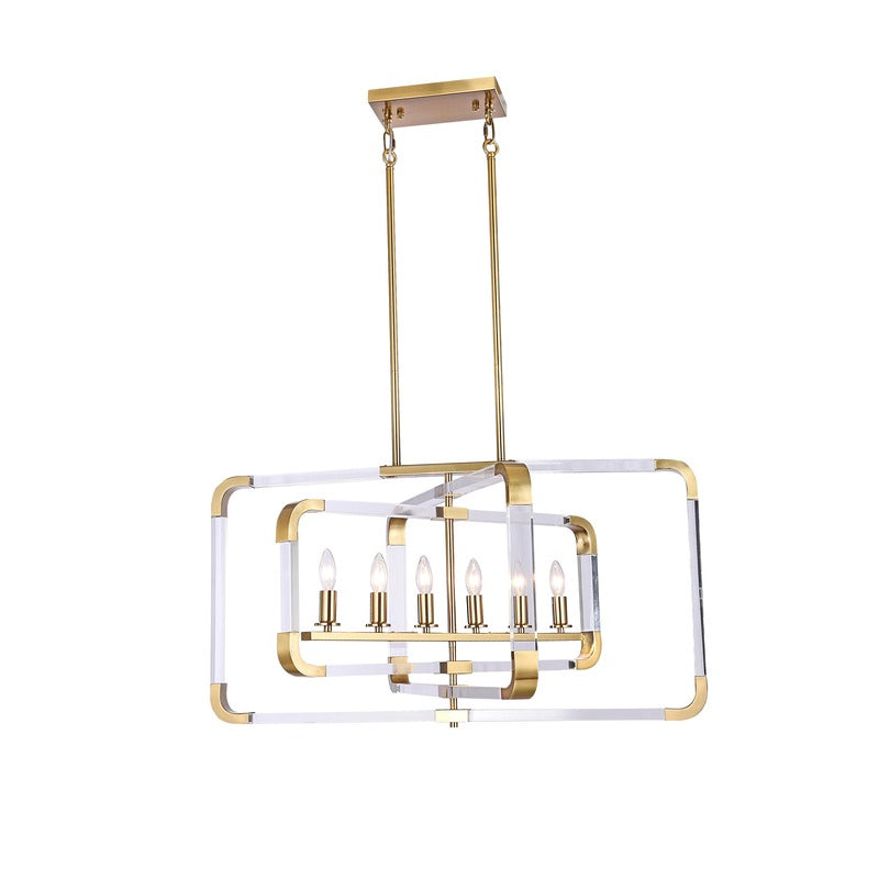 Metal Frame Rectangular Shaped Ceiling Fixture with Clear Acrylic Arms Arms