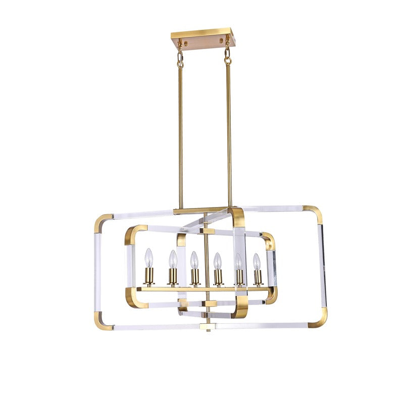 Metal Frame Rectangular Shaped Ceiling Fixture with Clear Acrylic Arms Arms