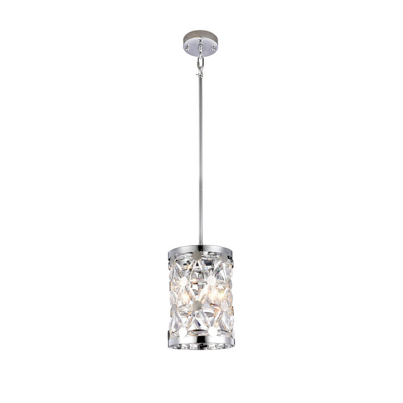 Frame Single Pendant Light with Clear Crystal Star Shaped Detailing in Chrome by Bethel