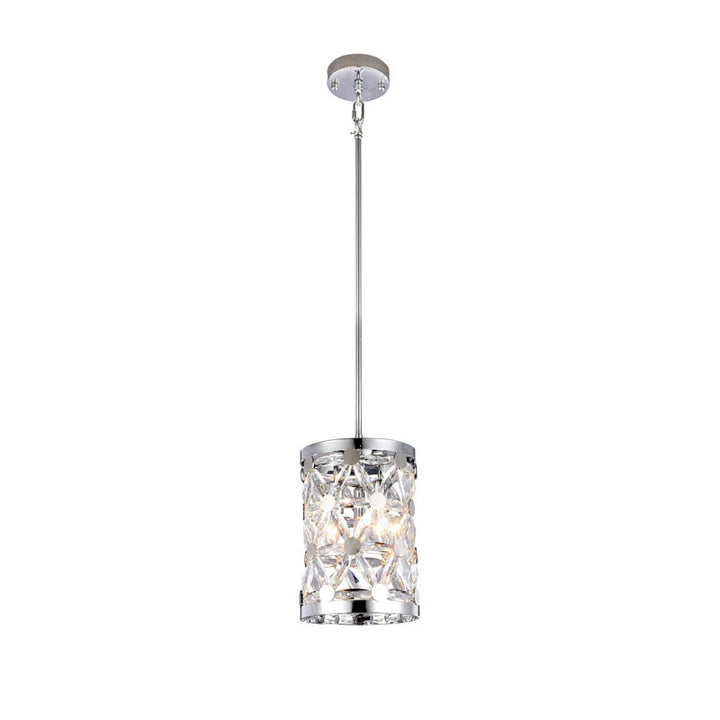 Frame Single Pendant Light with Clear Crystal Star Shaped Detailing in Chrome by Bethel