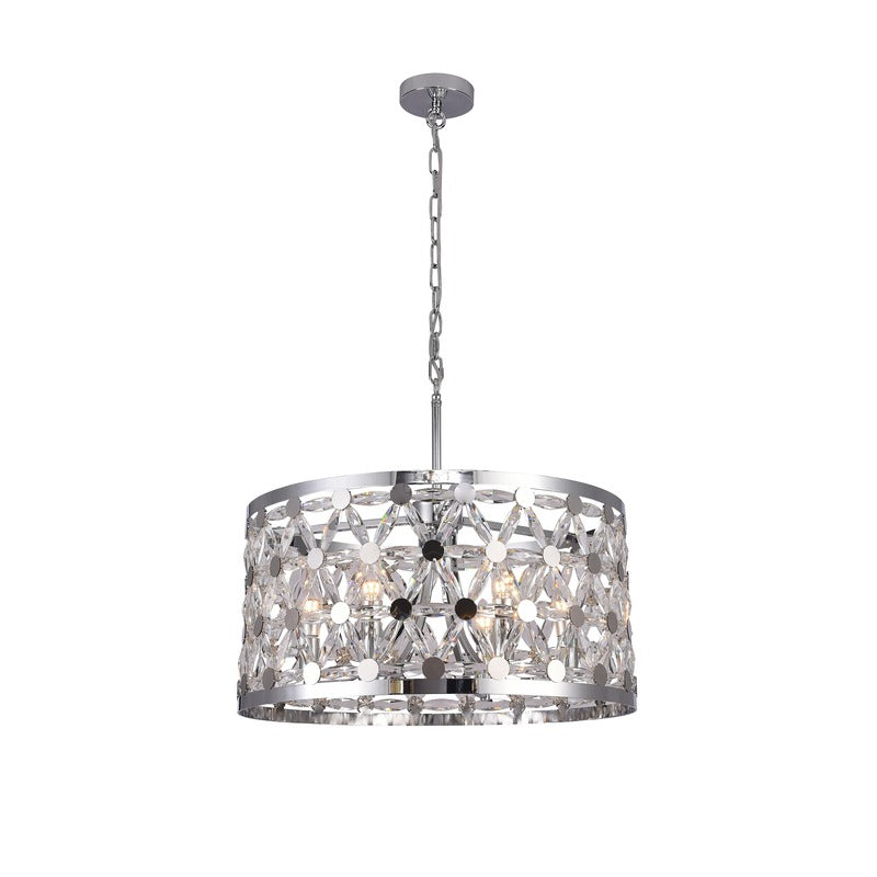 Frame Drum Chandelier with Star Clear Crystal Detailing in Chrome by Bethel