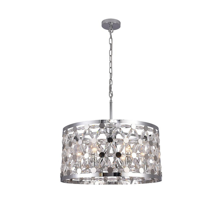 Frame Drum Chandelier with Star Clear Crystal Detailing in Chrome by Bethel