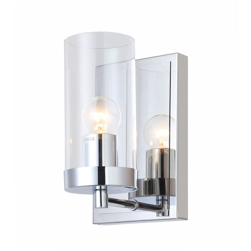 Chrome Frame Wall Sconce with Clear Glass Cylinder Shade by Bethel