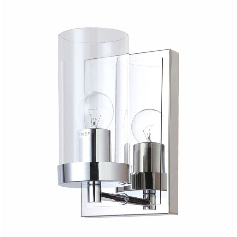 Chrome Frame Wall Sconce with Clear Glass Cylinder Shade by Bethel - view 3