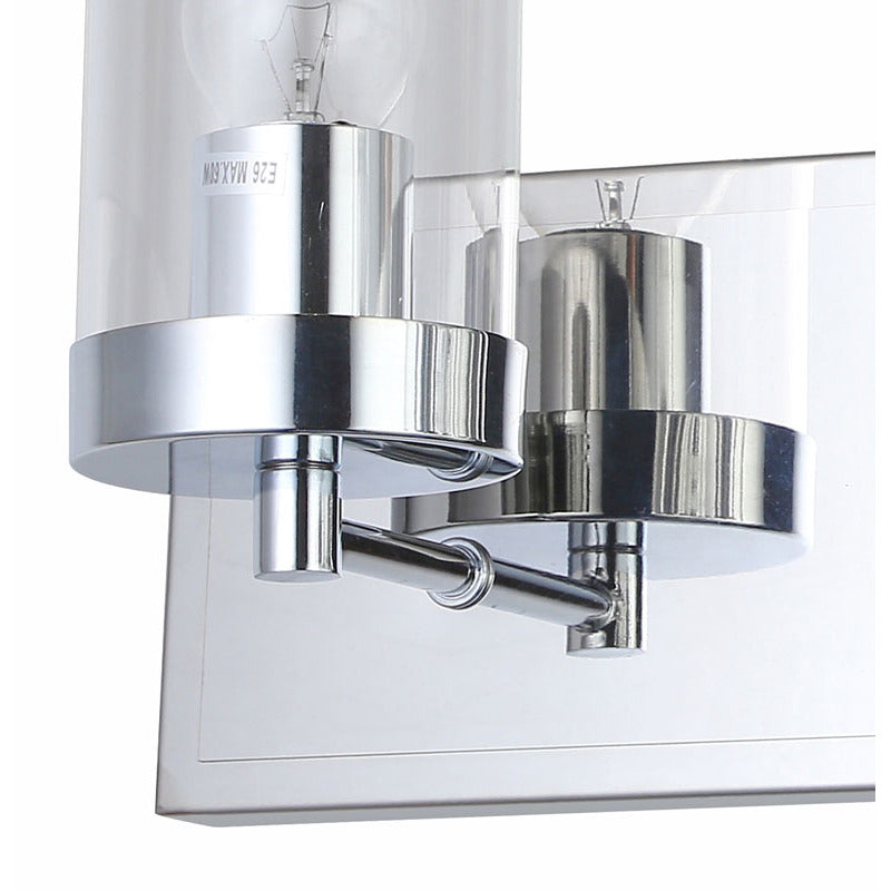 Three Light Chrome Frame Wall Sconce with Clear Glass Cylinder Shades by Bethel - view 3