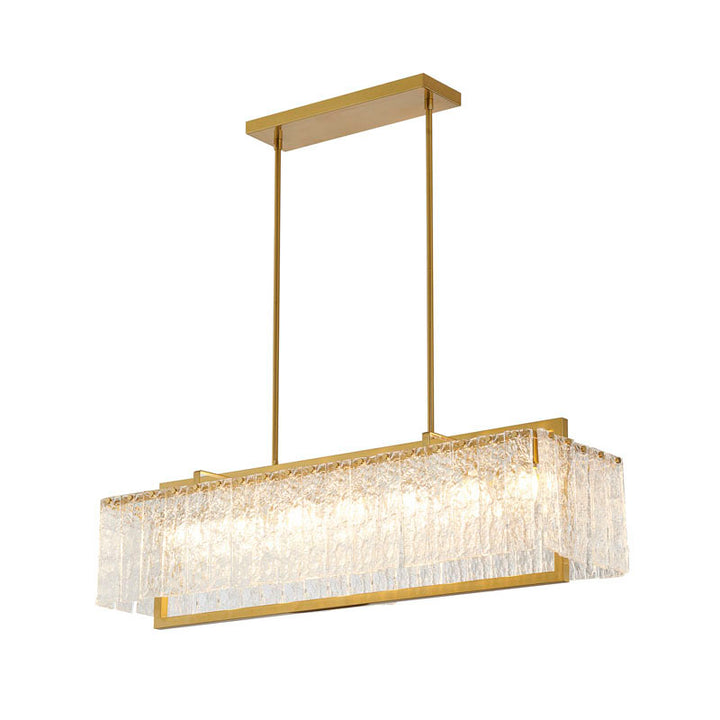 Rectangular Frame Chandelier with Hanging Clear Rippled Glass, 38" x 11.25", by Bethel